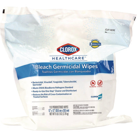 Bleach Germicidal Wipes, Refill For Bucket, 1-ply, 12 X 12, Unscented, White, 110/bag