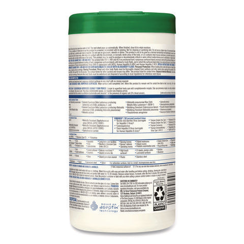 Hydrogen Peroxide Cleaner Disinfectant Wipes, 6.75 X 5.75, Unscented, 155 Wipes/canister