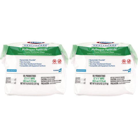 Hydrogen Peroxide Cleaner Disinfectant Wipes, 12 X 11, Unscented, White, 185/pack, 2 Packs/carton