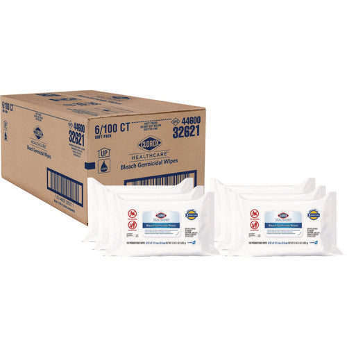 Bleach Germicidal Wipes, 1-ply, 6.75 X 9, Unscented, White, 100 Wipes/flat Pack, 6 Packs/carton