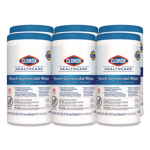 Bleach Germicidal Wipes, 1-ply, 6.75 X 9, Unscented, White, 70/canister, 6 Canisters/carton