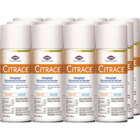 Citrace Hospital Disinfectant And Sanitizer, Citrus, 14 Oz Aerosol Spray, 12/carton