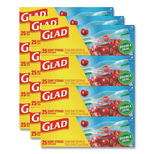 Zipper Food Storage Plastic Bags, Quart Size, 7.75 X 7, Clear, 25 Bags/box, 12 Boxes/carton