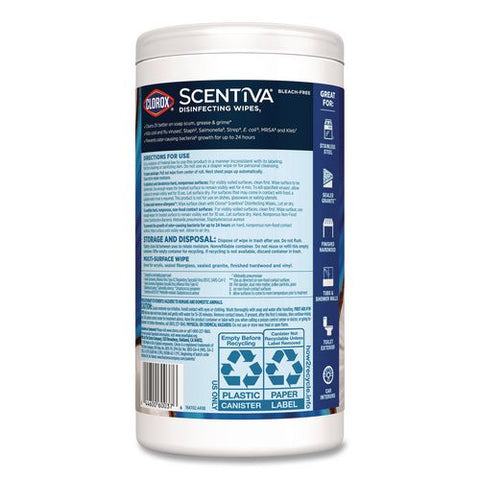Scentiva Bleach Free Cleaning Wipes, 7.25 X 7, Coconut And Waterlilly, 75/canister