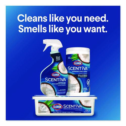 Scentiva Disinfecting Multi-surface Cleaner, Bleach Free, Coconut And Waterlily, 32 Oz Spray Bottle, 9/carton