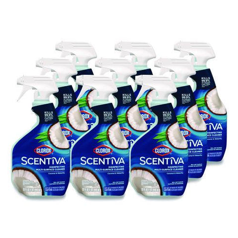 Scentiva Disinfecting Multi-surface Cleaner, Bleach Free, Coconut And Waterlily, 32 Oz Spray Bottle, 9/carton