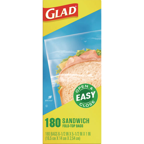 Fold Top Food Storage Sandwich Bags, 6.5 X 5.5, Clear, 180 Bags/box, 12 Boxes/carton