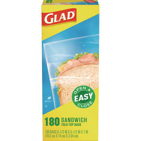 Fold Top Food Storage Sandwich Bags, 6.5 X 5.5, Clear, 180 Bags/box, 12 Boxes/carton