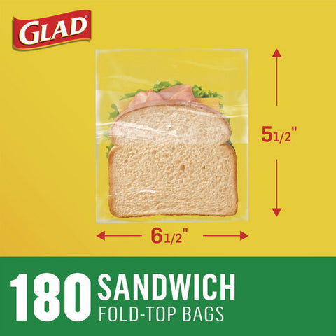 Fold Top Food Storage Sandwich Bags, 6.5 X 5.5, Clear, 180 Bags/box, 12 Boxes/carton