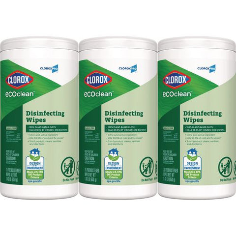 Cloroxpro Ecoclean Disinfecting Wipes, 1-ply, 7 X 8, Unscented, White, 3/carton