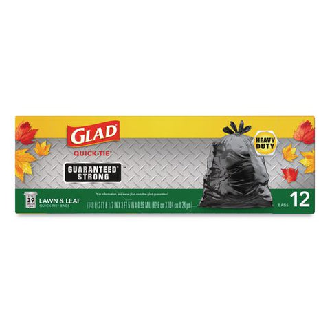 Large Quick-tie Trash Bags, Lawn And Leaf, 39 Gal, 0.95 Mil, 32.5 X 41, Black, 12 Bags/box, 12 Boxes/carton