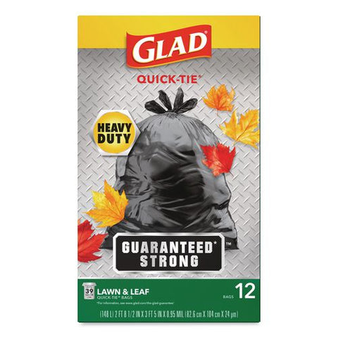 Large Quick-tie Trash Bags, Lawn And Leaf, 39 Gal, 0.95 Mil, 32.5 X 41, Black, 12 Bags/box, 12 Boxes/carton