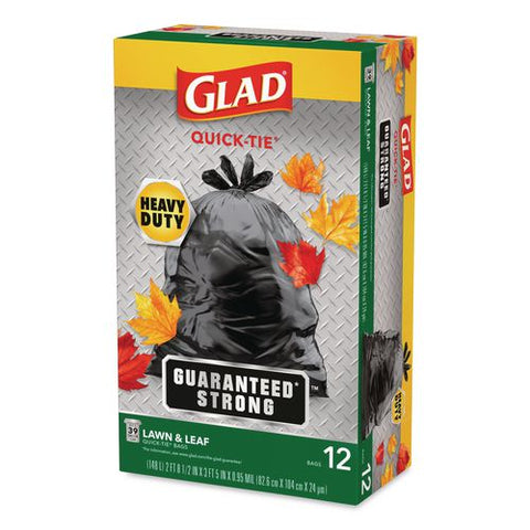 Large Quick-tie Trash Bags, Lawn And Leaf, 39 Gal, 0.95 Mil, 32.5 X 41, Black, 12 Bags/box, 12 Boxes/carton