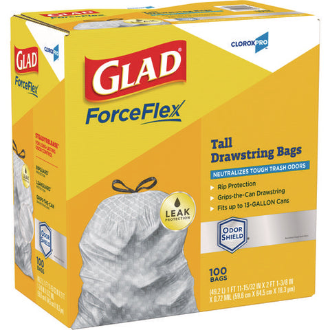 Cloroxpro Forceflex Tall Kitchen Drawstring Trash Bags, 13 Gal, 23.75 X 24.88, Gray, 100/box