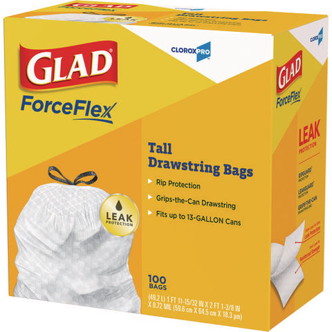 Cloroxpro Forceflex Tall Kitchen Drawstring Trash Bags, 13 Gal, 24 X 27.38, Gray, 100 Bags/box, 4 Boxes/carton