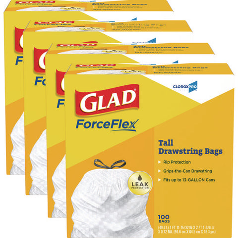 Cloroxpro Forceflex Tall Kitchen Drawstring Trash Bags, 13 Gal, 24 X 27.38, Gray, 100 Bags/box, 4 Boxes/carton