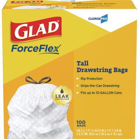 Cloroxpro Forceflex Tall Kitchen Drawstring Trash Bags, 13 Gal, 24 X 27.38, Gray, 100/box