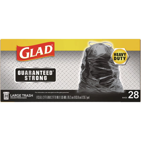 Guaranteed Strong Large Drawstring Trash Bags, Three-ply, 30 Gal, 1.05 Mil, 30 X 33, Black, 28/box