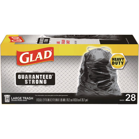 Guaranteed Strong Large Drawstring Trash Bags, Three-ply, 30 Gal, 1.05 Mil, 30 X 33, Black, 28/box