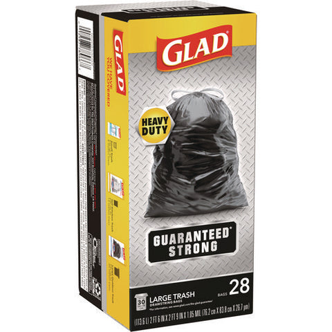 Guaranteed Strong Large Drawstring Trash Bags, Three-ply, 30 Gal, 1.05 Mil, 30 X 33, Black, 28/box