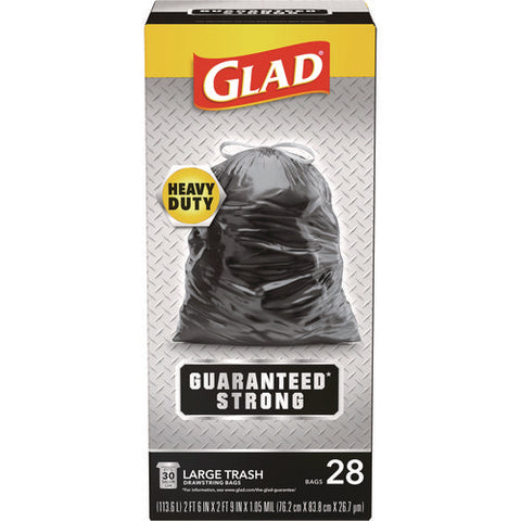 Guaranteed Strong Large Drawstring Trash Bags, Three-ply, 30 Gal, 1.05 Mil, 30 X 33, Black, 28/box