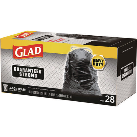 Guaranteed Strong Large Drawstring Trash Bags, Three-ply, 30 Gal, 1.05 Mil, 30 X 33, Black, 28 Bags/box, 6 Boxes/carton