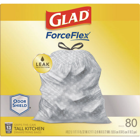 Forceflex Kitchen Drawstring Trash Bags, 13 Gal, 23.75 X 24.88, White, 240/carton