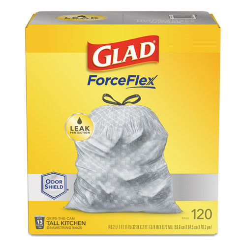 Forceflex Kitchen Drawstring Trash Bags, 13 Gal, 23.75" X 25.4", White, 120/box
