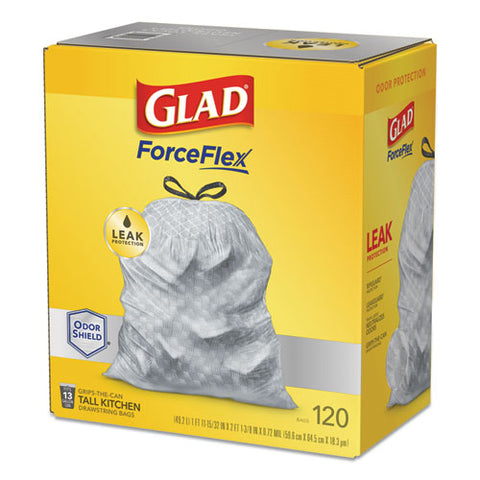 Forceflex Kitchen Drawstring Trash Bags, 13 Gal, 23.75" X 25.4", White, 120/box