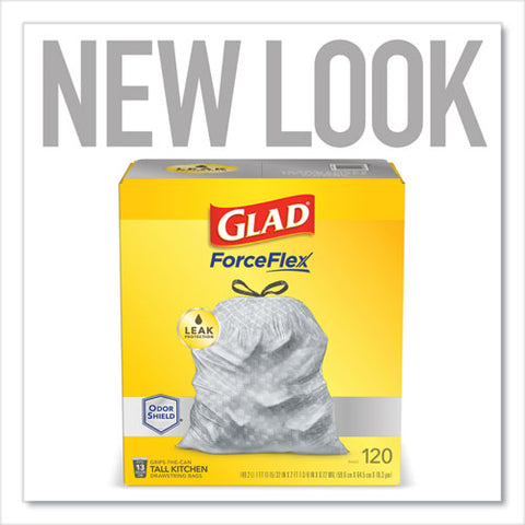 Forceflex Kitchen Drawstring Trash Bags, 13 Gal, 23.75" X 25.4", White, 120/box