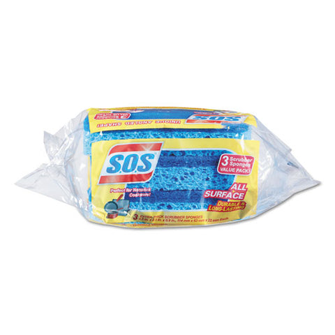 All Surface Scrubber Sponge, 2.5 X 4.5, 0.9" Thick, Dark Blue, 3/pack, 8 Packs/carton