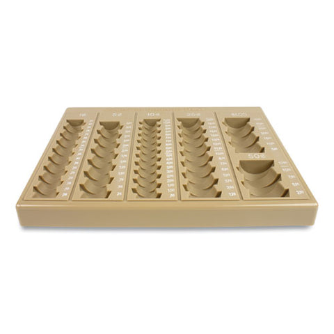 Plastic Coin Tray, 6 Compartments, Stackable, 7.75 X 10 X 1.5, Tan