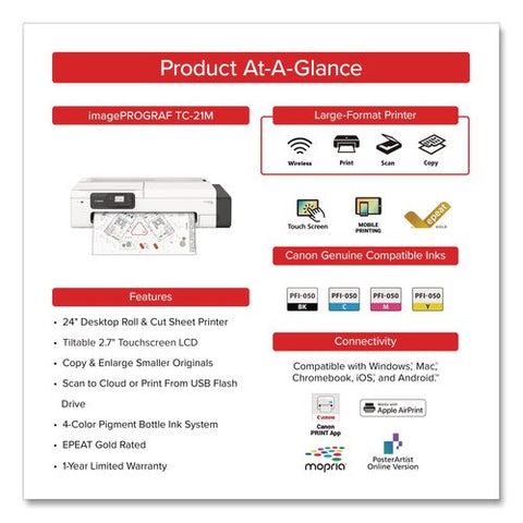 Imageprograf Tc-21m, 24" Wireless Wide Format Inkjet Printer