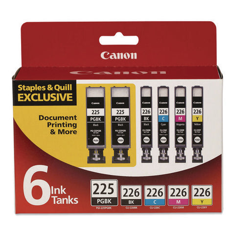 956114 (pgi-225, Pgi-226) Ink, Black/cyan/magenta/(2) Photo Black/yellow, 6/pack