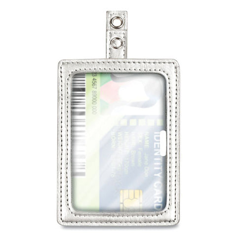 Myid Leather Id Badge Holder, Vertical/horizontal, 2.5 X 4, Silver