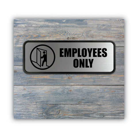 Brushed Metal Office Sign, Employees Only, 9 X 3, Silver