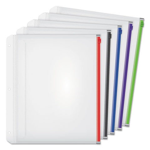 Expanding Zipper Binder Pocket, 8.5 X 11, Assorted Colors, 5/pack