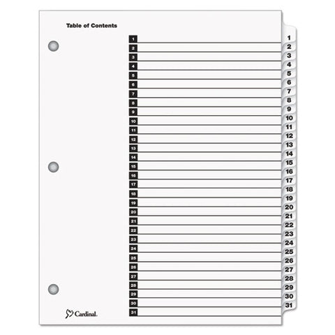 Onestep Printable Table Of Contents And Dividers, 31-tab, 1 To 31, 11 X 8.5, White, White Tabs, 1 Set