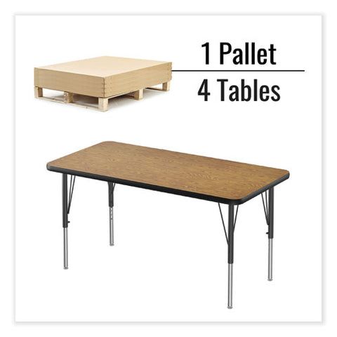 Adjustable Activity Table, Rectangular, 48" X 24" X 19" To 29", Medium Oak Top, Black Legs, 4/pallet