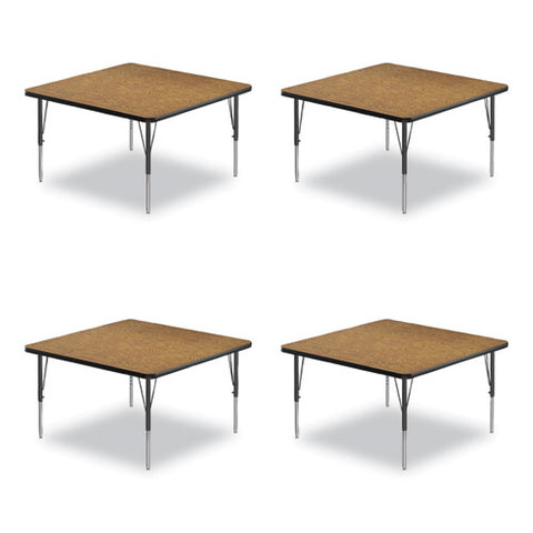 Adjustable Activity Tables, Square, 48" X 48" X 19" To 29", Medium Oak Top, Black Legs, 4/pallet