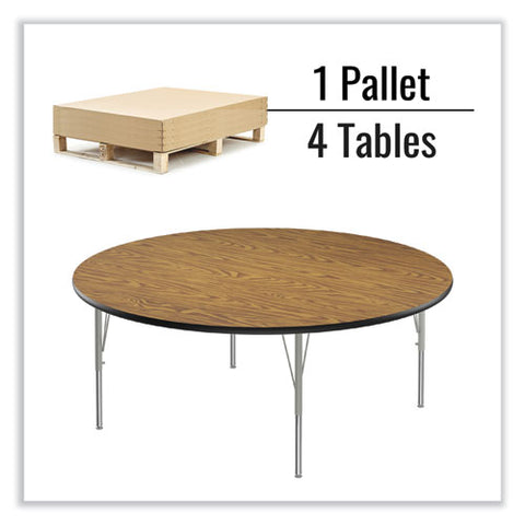 Height Adjustable Activity Tables, Round, 60" X 19" To 29", Medium Oak Top, Gray Legs, 4/pallet