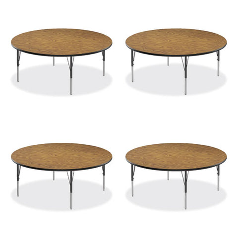 Height Adjustable Activity Tables, Round, 60" X 19" To 29", Medium Oak Top, Black Legs, 4/pallet