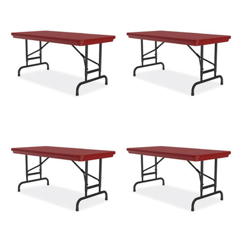 Adjustable Folding Table, Rectangular, 48" X 24" X 22" To 32", Red Top, Black Legs, 4/pallet