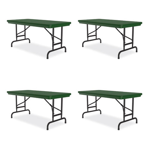 Adjustable Folding Table, Rectangular, 48" X 24" X 22" To 32", Green Top, Black Legs, 4/pallet