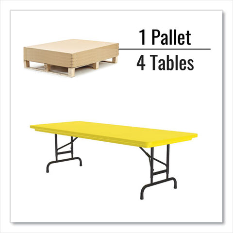 Adjustable Folding Tables, Rectangular, 60" X 30" X 22" To 32", Yellow Top, Black Legs, 4/pallet