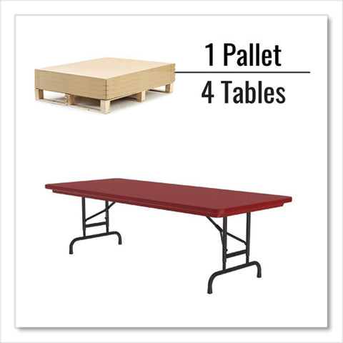 Adjustable Folding Tables, Rectangular, 72" X 30" X 22" To 32", Red Top, Black Base, 4/pallet