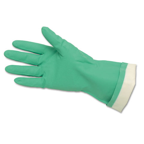 Flock-lined Nitrile Gloves, One Size, Green, 12 Pairs