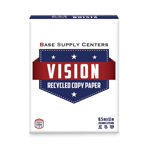 Recycled Copy Paper, 92 Bright, 20 Lb Bond Weight, 8.5 X 11, White, 500 Sheets/ream, 10 Reams/carton, 40 Cartons/pallet