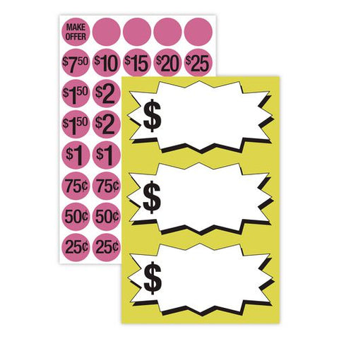 Pre-printed Pricing Stickers, 0.75" Diameter, Assorted, Pink, 1,000/pack