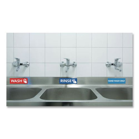 Wash, Rinse, Sanitize, Hand Wash Only Decals, 2.75 X 9", Assorted Colors, 4/pack